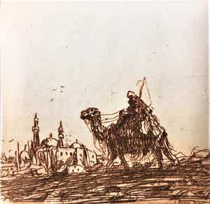 Simon Koene - Kameelruiter bij oosterse stad (5) verkocht voor € 15!