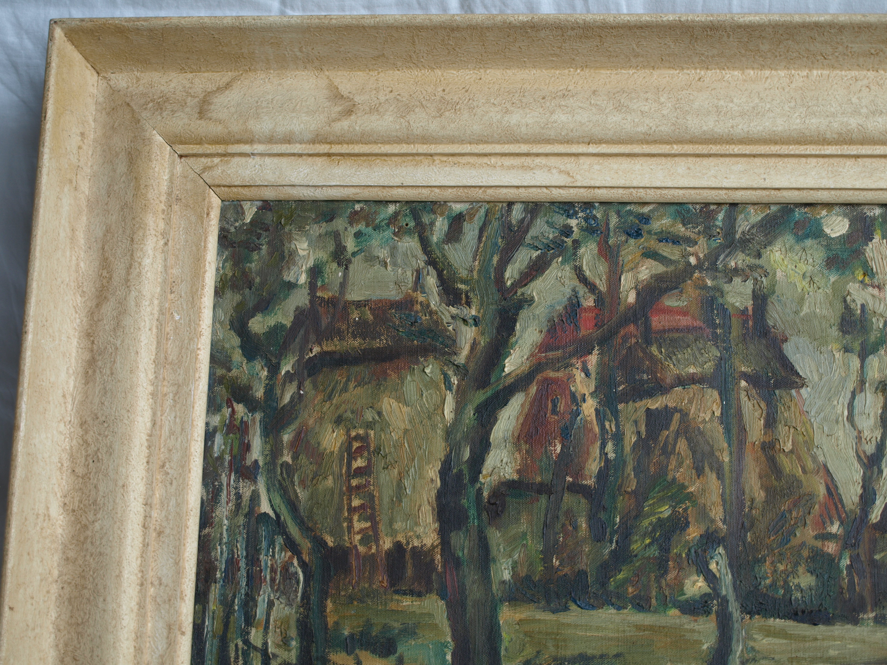 Niet of onleesbaar gesigneerd - Olieverf op doek , Boerderij – ingelijst  kopen? Bied vanaf 1!