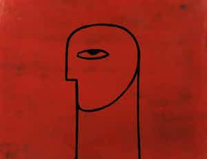 Truong Tan - Beschilderd paneel, Figuur met oog in rood verkocht voor € 500!