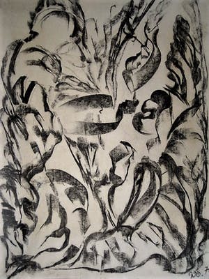 Karel Slingervoet - Grote Expressieve Houtskooltekening van Haarlemse Materieschilder en Collagist kopen? Bied vanaf 10!