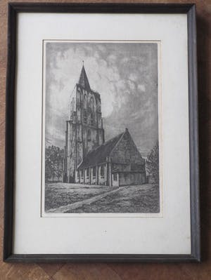 Laurens Jannis Braams - Kerktoren van Oostkapelle - Ets kopen? Bied vanaf 50!
