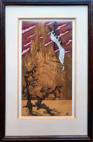 Ed Müller - Chinees aquarel op hout - INGELIJST - EM13 verkauft für € 35!