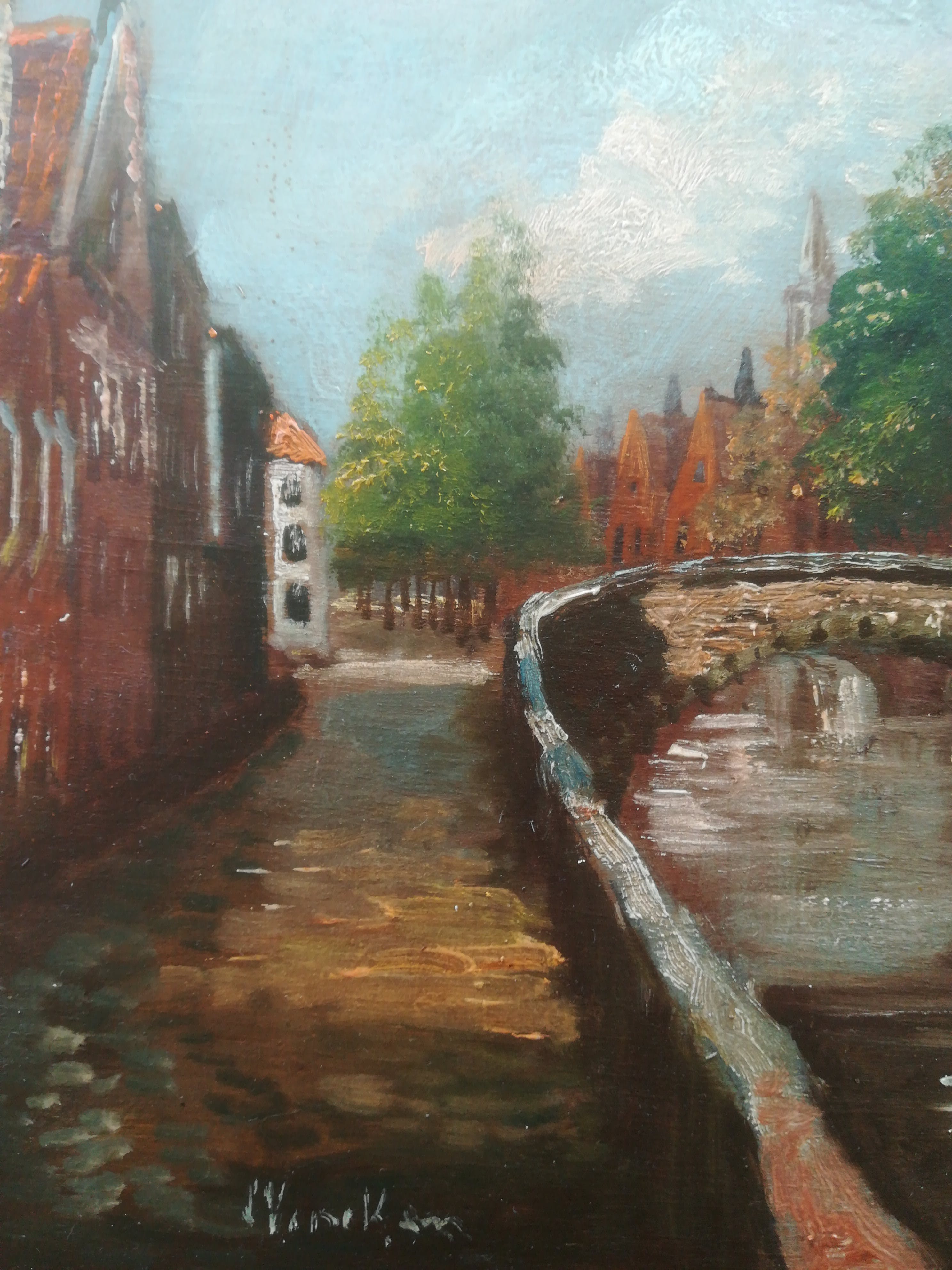 Niet of onleesbaar gesigneerd - Brugge - Uitzicht op kade en brug - Belgische School verkocht voor € 1!