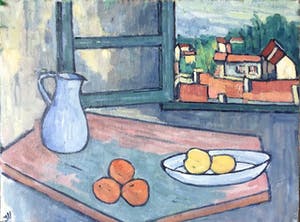 Jan Willem Versteeg - Nature morte avec toits rouges kopen? Bied vanaf 95!