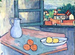 Jan Willem Versteeg - Nature morte avec toits rouges verkocht voor € 95!