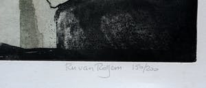 Herman Berserik - sepia ets: zelfportret bij boeien - 1982 kopen? Bied vanaf 45!