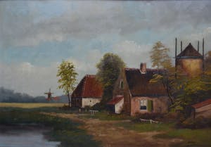 Niet of onleesbaar gesigneerd - Hollandse school (20e eeuw) - Landschap met boerderij kopen? Bied vanaf 1!