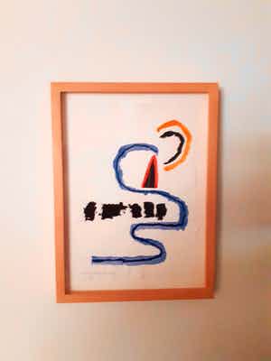 Harrie Gerritz - Zeefdruk, mooi verdiept ingelijst in robuuste licht houten lijst verkocht voor € 75!