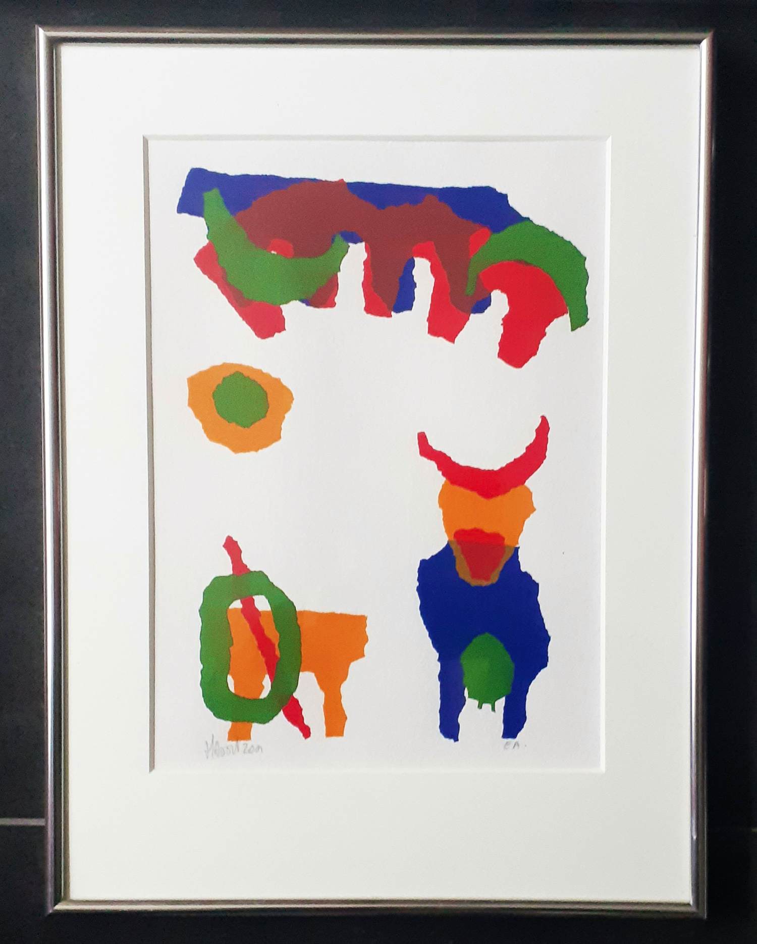 Ad van Hassel - Kleurrijke zeefdruk, mooi gelijst verkocht voor € 37!