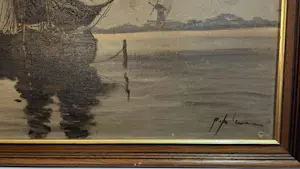 Onbekend - Hollands Zeegezicht met Vissersboten en Molen kopen? Bied vanaf 80!