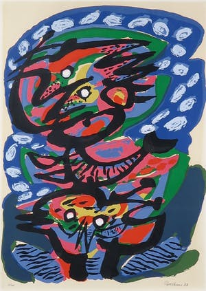 Anton Rooskens - Litho, Blauwe vogels - Ingelijst kopen? Bied vanaf 350!