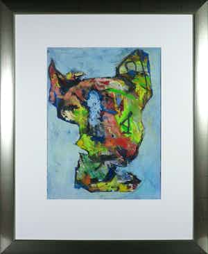 Niet of onleesbaar gesigneerd - Gouache, Compositie met abstract figuur - Ingelijst verkocht voor € 1!