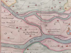 Isaac Tirion - Gelderland, Schenkenschans - Rivierloop Waal en Rijn - Oude Gravure 1740 kopen? Bied vanaf 50!