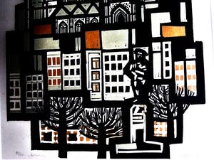 Akke Sins - Friese Grafica - Fraaie handgekleurde Houtsnede "Antwerpen " kopen? Bied vanaf 67!