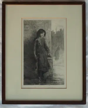 Ernst Witkamp - Ingelijste ets, “De Straatmuzikante” - 1888 kopen? Bied vanaf 1!