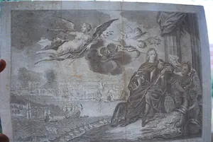 Simon Fokke - De slag bij Chatham 1667 - ets naar het schilderij van Jan de Baen kopen? Bied vanaf 45!