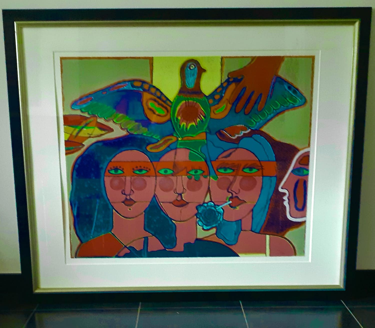 Corneille - 'Les 3 Grâces' (groot werk), mooi gelijst verkocht voor € 1100!