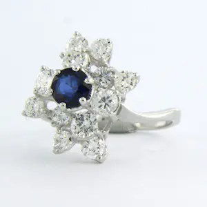 18k wit gouden ring bezet met saffier en briljant geslepen diamant 1.10 ct kopen? Bied vanaf 1100!