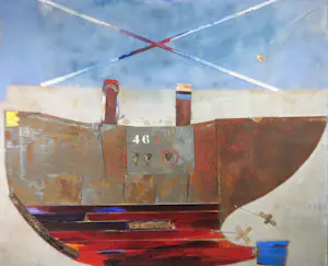 Walter Rast - Gemengde techniek (verf, metalen applicaties), Dok - Ingelijst (Zeer groot) kopen? Bied vanaf 300!