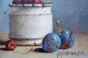 Hans Habraken - Stilleven met fruit in keramiek pot.. kopen? Bied vanaf 175!