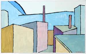 Paul Overhaus - Olieverf op board, Over daken - Ingelijst verkocht voor € 50!