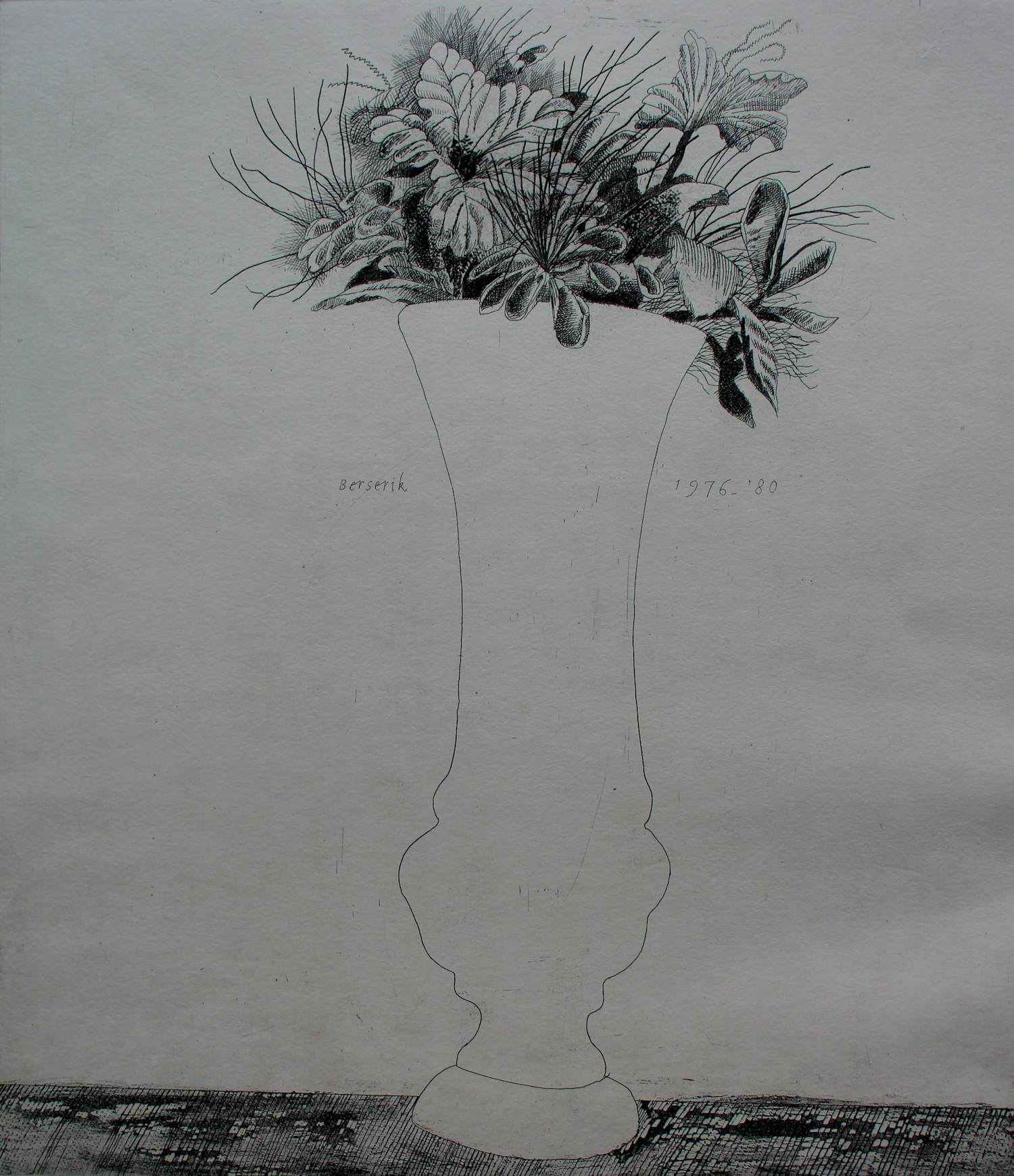 Herman Berserik - Ets: vaas met bloemen - 1980 kopen? Bied vanaf 45!