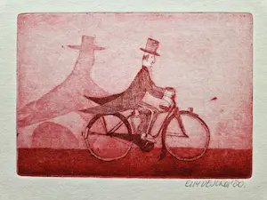 Niet of onleesbaar gesigneerd - Leuke Epreuve d'Artiste droge naald Ets "Bruidegom op fiets" gesigneerd kopen? Bied vanaf 1!