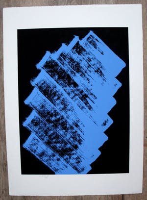 Willem Hussem - Compositie in blauw op zwart, zeefdruk - 1970 kopen? Bied vanaf 250!