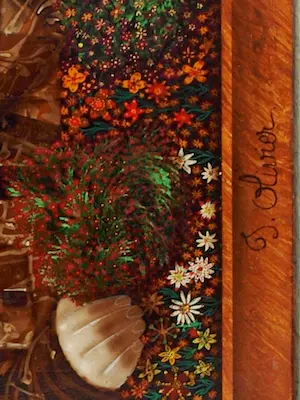 Jeanne Olivier - Mädchen mit Blumenstrauß. Gemälde. Naive Kunst aus Australien kopen? Bied vanaf 560!