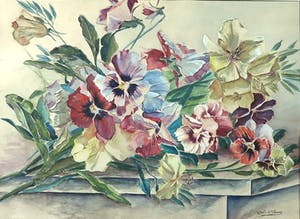 Niet of onleesbaar gesigneerd - Aquarel, Boeket met violen - Ingelijst kopen? Bied vanaf 1!