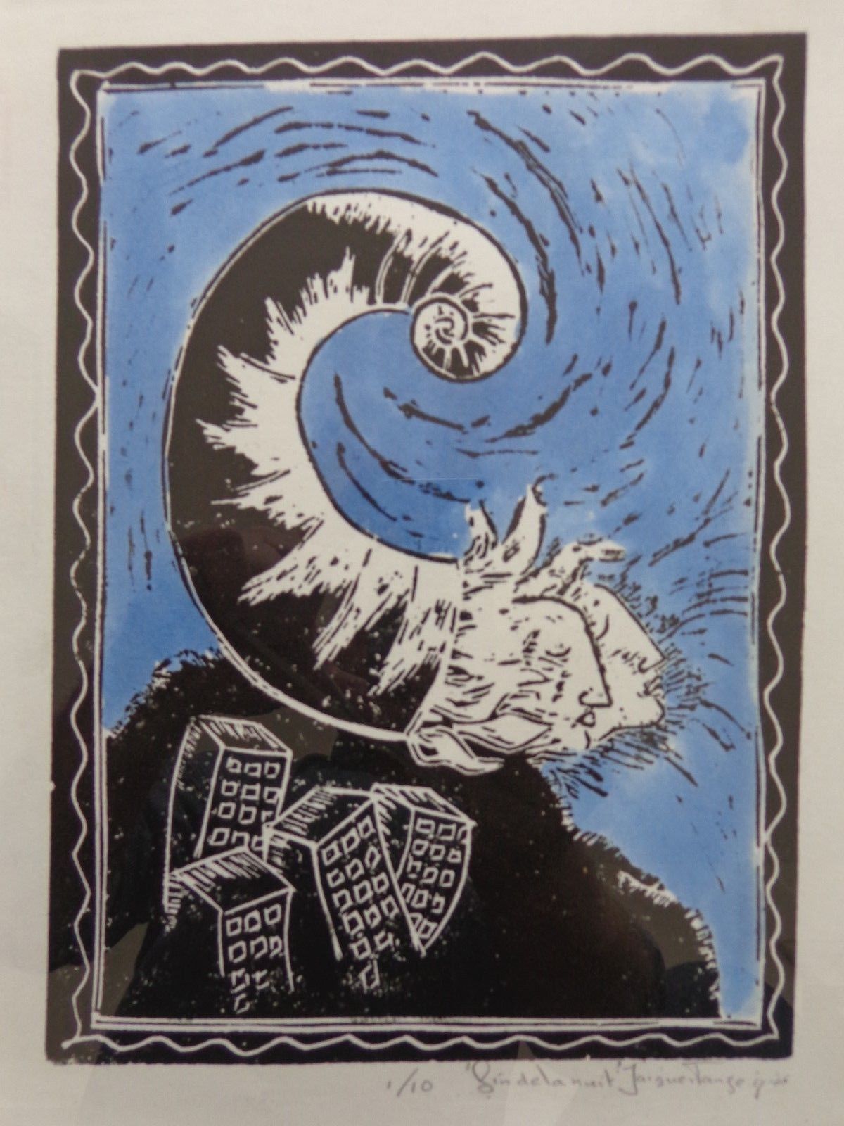 Jacques Tange - FIN DE LA NUIT / KLEURLITHO / 39x31cm / KADER / SIG / 1991 kopen? Bied vanaf 45!