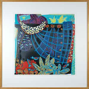 Diana van Hal - Linosnede, So many ways to catch fish 10 - Ingelijst verkocht voor € 1!