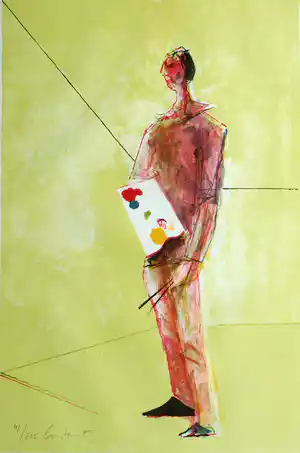 Constant - Ingelijste litho , Zelfportret , ‘De schilder’ – 1977 – 61,5 x 40,5 cm verkocht voor € 1!