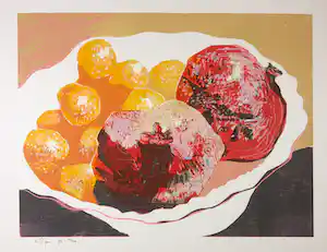 Vincent van Ojen - Houtsnede, Schaal met granaatappels vendu pour 40€ !
