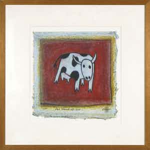 Hans Innemee - Zeefdruk, "The stand-up cow..." - Ingelijst verkocht voor € 1!