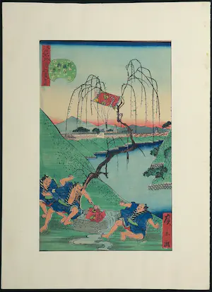 Ando Hiroshige - Houtdruk, Drie geschrokken mannen kopen? Bied vanaf 35!