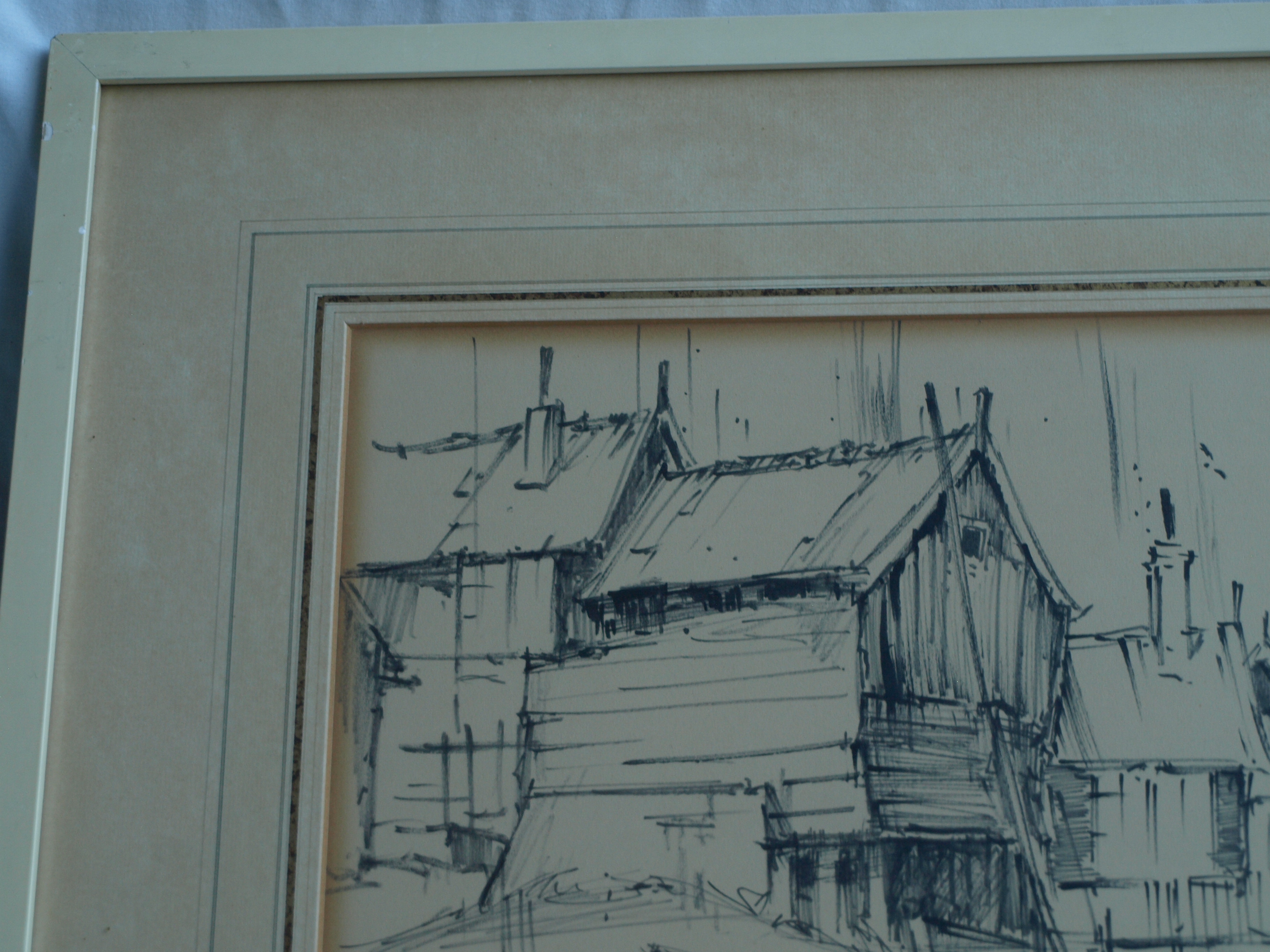 Niet of onleesbaar gesigneerd - Tekening , Dorpje – gesigneerd & ingelijst – ca 1964  kopen? Bied vanaf 1!