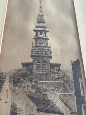 Dirk Harting - Zicht op de toren van de Nieuwe Kerk, Haarlem kopen? Bied vanaf 40!