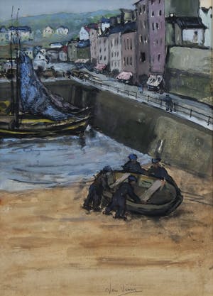 Jan Visser - gouache - stadsgezicht met haventje kopen? Bied vanaf 65!