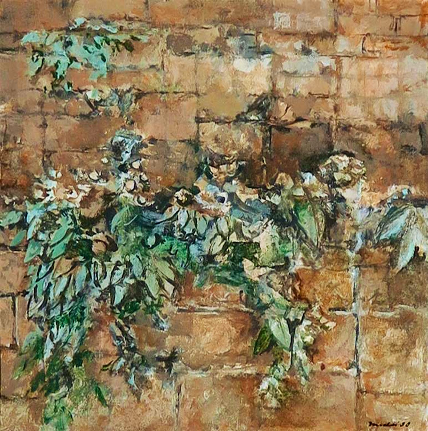 Jan Miechels - Gouache, Begroeide muur - Ingelijst kopen? Bied vanaf 1!