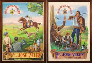 Onbekende kunstenaar - Lot van twee reclametekeningen Amontillado Fino Vda de Jose Velez verkocht voor € 1!