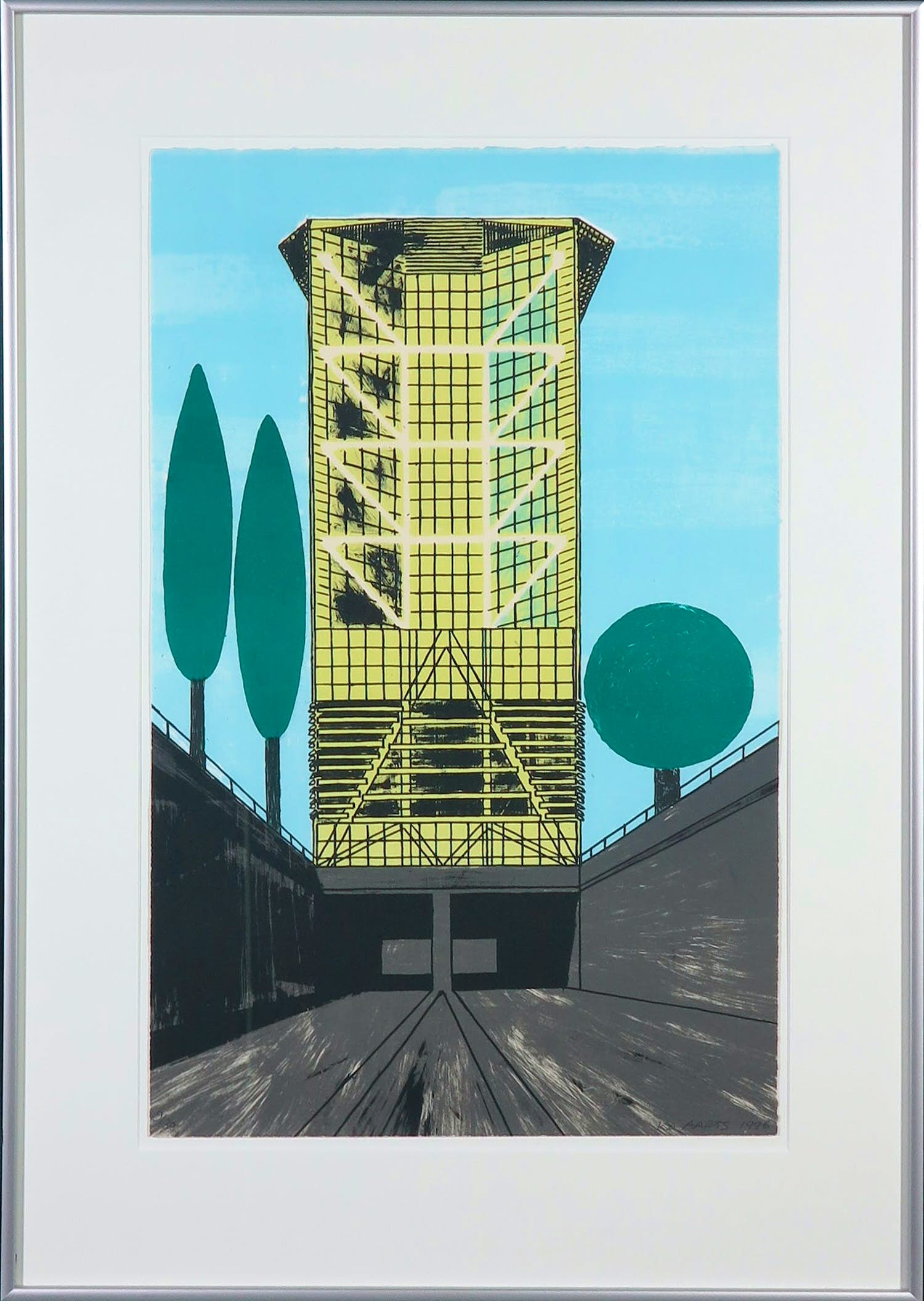 Ko Aarts - Zeefdruk, Toren - Ingelijst verkocht voor € 40!