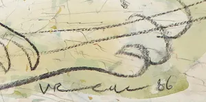 Anton Vrede - Krijt en aquarel op papier, Cat and Birds kopen? Bied vanaf 1!