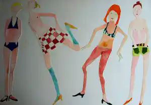 Vanessa Beecroft - Collage en acrylverf , Jonge vrouwen 2 – ingelijst, 94 x 134 cm - 1993 vendu pour 1100€ !