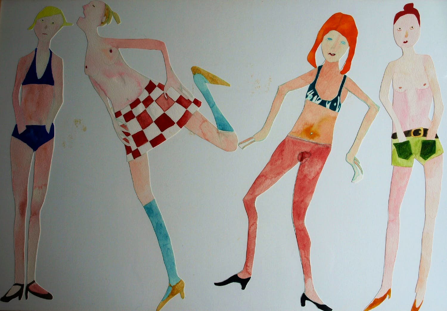 Vanessa Beecroft - Collage en acrylverf , Jonge vrouwen 2 – ingelijst, 94 x 134 cm - 1993 verkocht voor € 750!