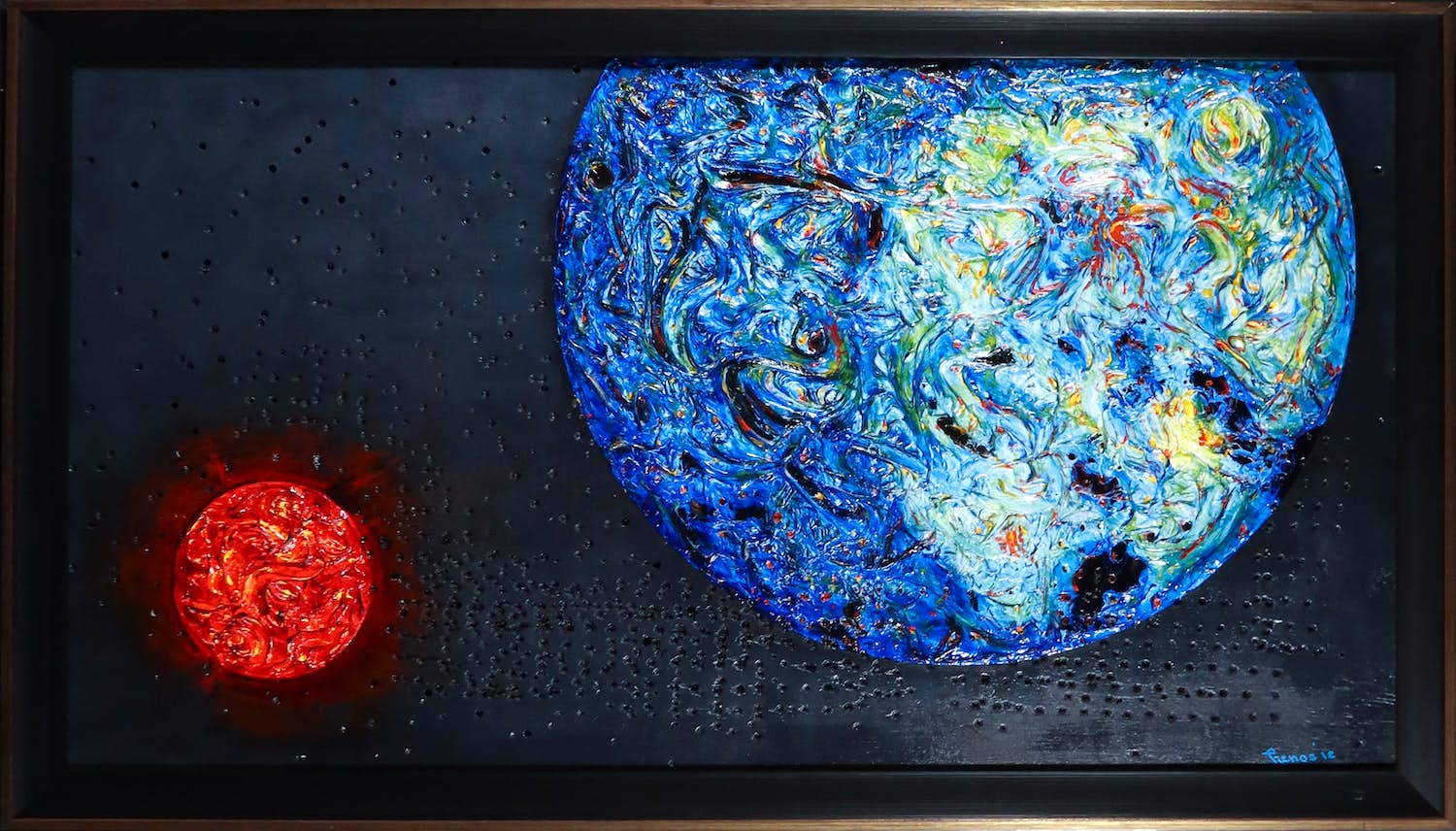 Pim Lenos - Olieverf op paneel, Compositie in blauw en rood - Ingelijst (Groot) kopen? Bied vanaf 400!