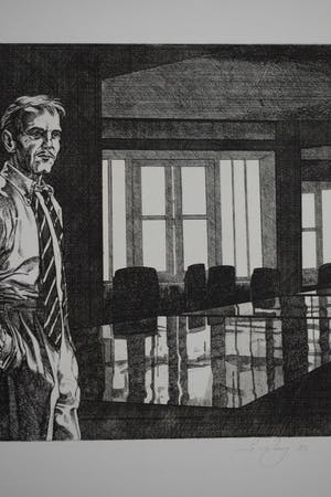 Ed van der Kooy - Ets - Lege Vergaderzaal kopen? Bied vanaf 50!