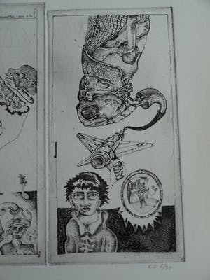 Ab Steenvoorden - Ets , Monument der Vissen – Surrealistische voorstelling, 1971 - 16½ x 41 cm kopen? Bied vanaf 1!