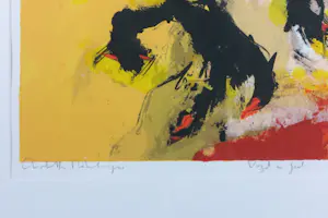 Charlotte Molenkamp - Zeefdruk op papier, Vogel in geel- Ingelijst (Groot) kopen? Bied vanaf 100!