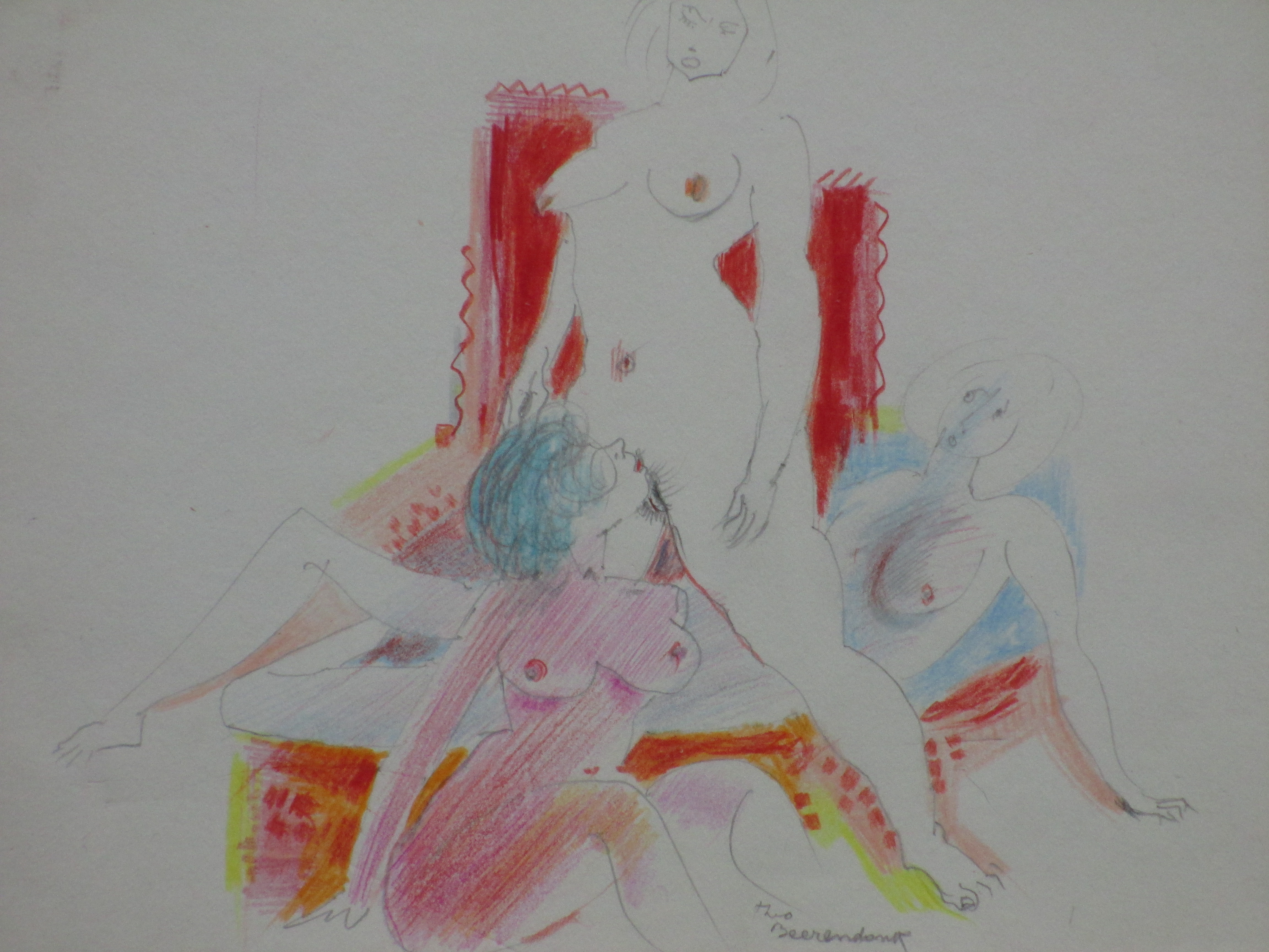 Theo Beerendonk - Damestrio - Kleurtekening verkocht voor € 45!